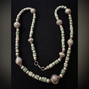 Green Stone and Silver Bead Women's Necklace